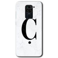 BeRa Aksesuar Xiaomi Redmi Note 9 Kılıf Baskılı Kapak - Beyaz Mermer Desenli Ç Harfi +Tam Kaplayan Mat Seramik
