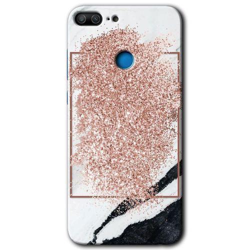 Honor 9 Lite Kılıf HD Desen Baskılı Arka Kapak - Simli Mermer + Kırılmaz Cam