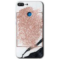 Honor 9 Lite Kılıf HD Desen Baskılı Arka Kapak - Simli Mermer + Kırılmaz Cam