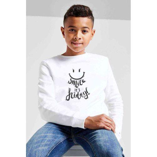 Cuma Günkü Metin Smile English Art Baskılı Unisex Çocuk Beyaz Sweatshirt