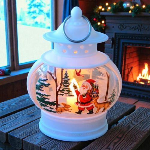 VIP OVAL BEYAZ NOEL BABA YILBAŞI FENERİ GÜN IŞIĞI LED IŞIKLI FENER YILBAŞI HEDİYELERİ 14X8X4 CM