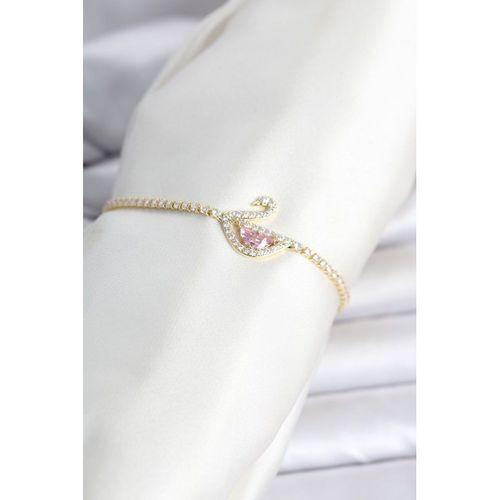 Pirinç Gold Renk Zirkon Taşlı Swan Model Su Yolu Kadın Bileklik