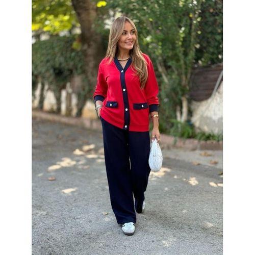 Kadın Uzun Kollu Ribanali Cep Detay Hırka Ve Bol Paça Pantolon Ikili Takım