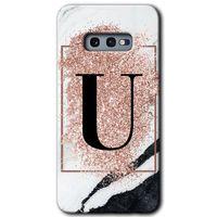 MRCİLETİSİM Samsung Galaxy S10e Kılıf Baskılı Kapak - Pembe Mermer Desenli U Harfi + 5D Tam Kaplayan Cam