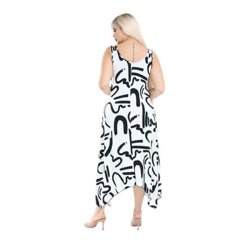 Melsay Butik Beyaz Askılı V Yaka İskandinav Desen Elbise