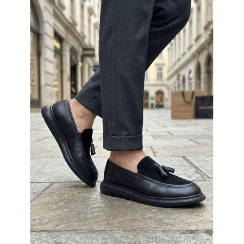 BA0005 Yeni Sezon Kalın Tabanlı Siyah Süet Makosen Ayakkabı