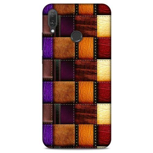 Huawei Y9 2019 Kılıf Patchwork (44) Tough Armor Kılıf Mor Kahve