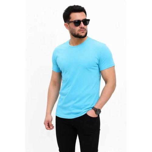 Erkek Basic Tişört Bisiklet Yaka Kısa Kol Günlük Yazlık Slim Fit T-Shirt - Açık Mavi