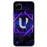 MRCİLETİSİM Realme C21 Kılıf Baskılı Kapak - Dark Neon Yaprak U Harfi + 5D Tam Kaplayan Cam