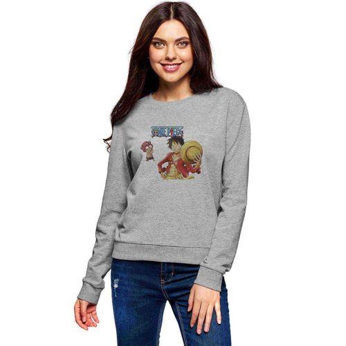 Anime One Piece Luffy Hat Baskılı Gri Kadın Sweatshirt