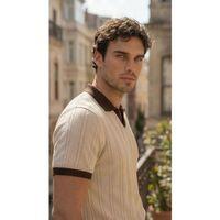 Erkek Örgü Desen Yakalı Kısa Kollu Triko Tişört - %100 Pamuk Akrilik