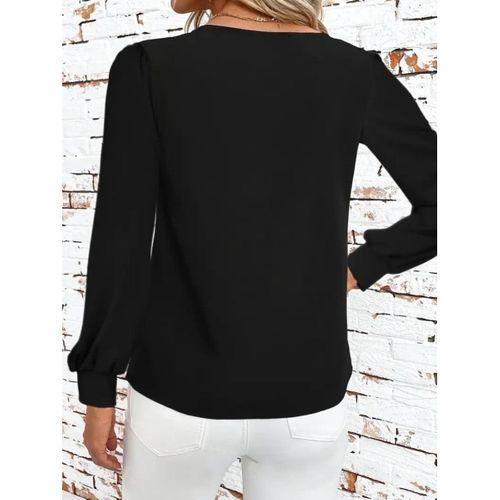 Kadın Uzun Kollu Yaka Detaylı Düğmeli Ithal Krep Bluz