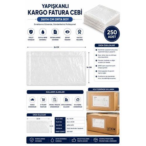 26x14 Cm Orta Boy Yapışkanlı Kargo Fatura Cebi 250 Adet