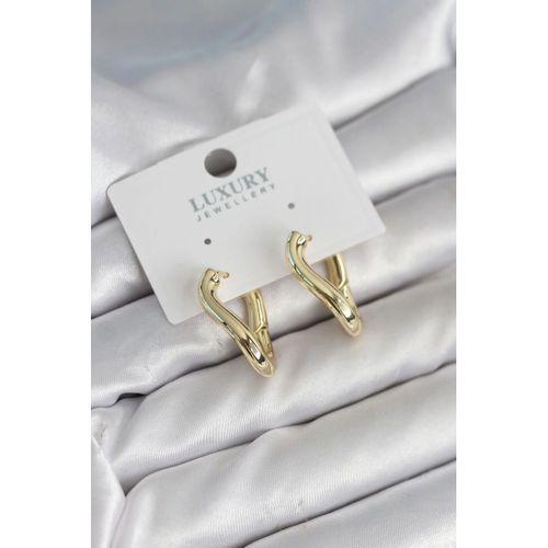 Gold Renk Eğik Halka Model Pirinç Kadın Küpe