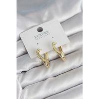 Gold Renk Eğik Halka Model Pirinç Kadın Küpe