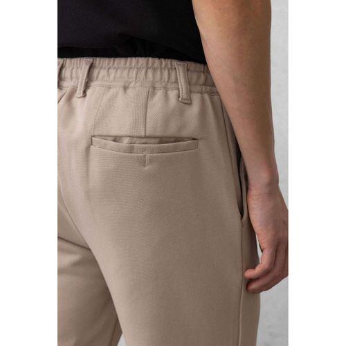 Akira Örme Pike Kumaş Beli Lastikli Fermuarlı Erkek Pantolon - Bej