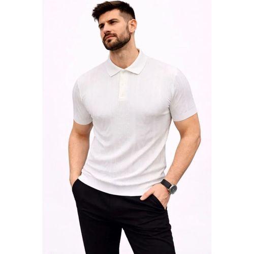 Erkek Yazlık Triko Tişört Kısa Kol Polo Yaka Düğmeli T-Shirt - Beyaz