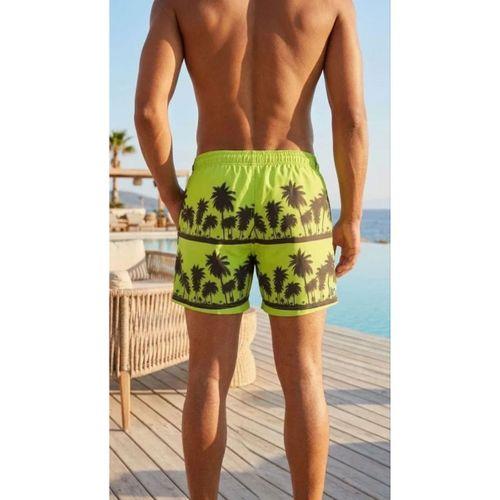 Erkek Deniz Şortu Fermuarlı Cepli File Astarlı Hızlı Kuruyan Premium - Neon Yeşili
