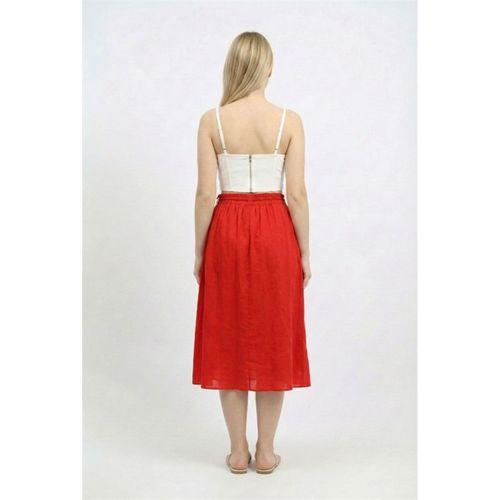 Canan Vual Bağlama ve Lastik Detay Midi Boy Yazlık Otantik Etek Mercan Mrcn