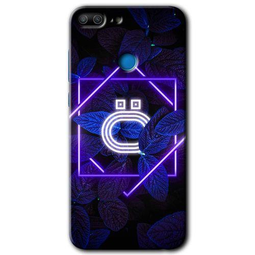 Potkal Hediye Fabrikası Honor 9 Lite HD Baskılı Kılıf + 9D Tam Ekran Koruyucu - Dark Neon Yaprak Ö Harfi