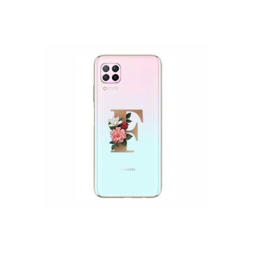 P40 Lite Şeffaf Kılıf Gold Renkli Çiçekli F Harfli Desenli