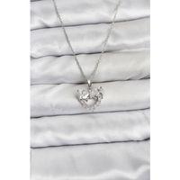 316L Çelik Zincir Gümüş Renk Kalp ve Fiyonk Model Zirkon Taşlı Kadın Kolye
