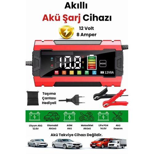 12v 8a Akıllı Akü Şarj Cihazı 12v 8a Lcd Ekranlı Pulse Repair Otomatik Akü Şarj & Desülfatör