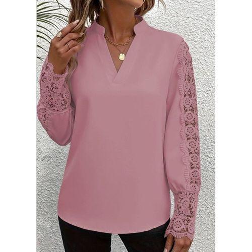 Kadın Uzun Kollu Hakim Yaka Kolları Dantel Detaylı Ithal Krep Bluz