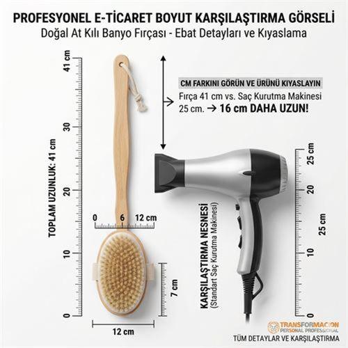 Uzun Saplı Doğal At Kılı Selülit Karşıtı Vücut Fırçası Peeling Masaj Aleti Selülit Fırçası 723198