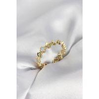 Gold Renk Sedefli Yonca Model Kadın Yüzük