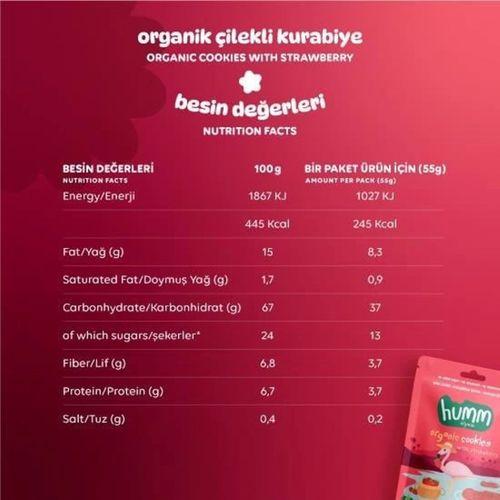 Humm Organik Vegan Çilekli Kurabiye 55 Gr, Sağlıklı ve Doğal Tatlar