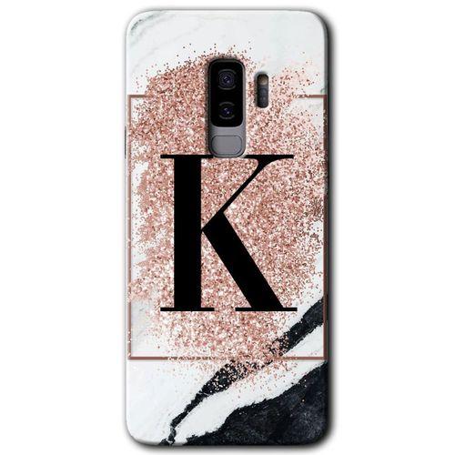 MRCİLETİSİM MRCİLETİSİM Samsung Galaxy S9 Plus Kılıf HD Desen Baskı Arka Kapak + Temperli Cam - Pembe Mermer Desenli K Harf