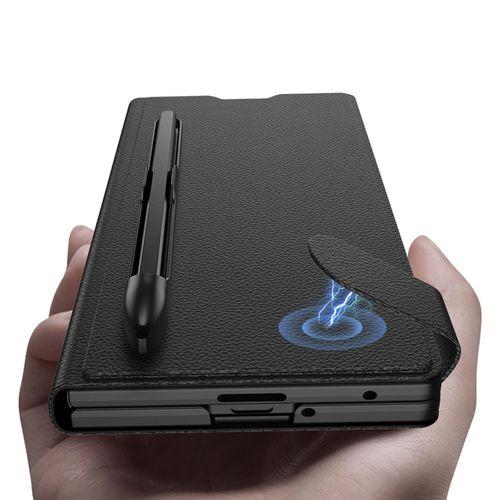 Galaxy Z Fold 7 Suni Deri Tasarımlı Kalem Bölmeli Zore Kıpta Kartlıklı Standlı Kapak