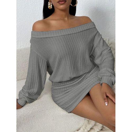 Kadın Uzun Kollu Madonna Yaka Yanlardan Büzgülü şardonlu Kaşkorse Mini Elbise