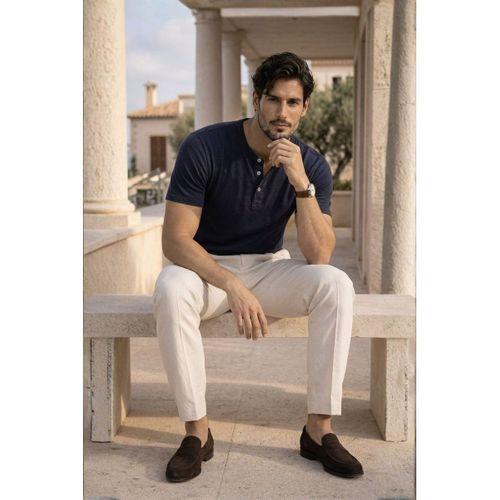 Edgar Regular Fit 3 Düğmeli Pat Flamlı Suprem Kumaş Pis Yaka Erkek T-Shirt - Lacivert