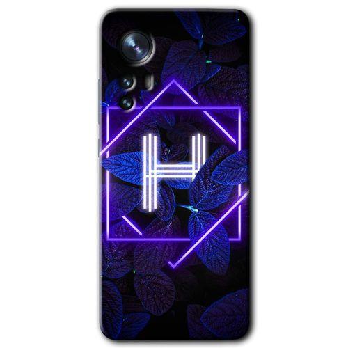 Xiaomi Mi 12 Pro Kılıf HD Desen Baskılı Arka Kapak - Dark Neon Yaprak H Harfi