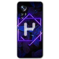Xiaomi Mi 12 Pro Kılıf HD Desen Baskılı Arka Kapak - Dark Neon Yaprak H Harfi