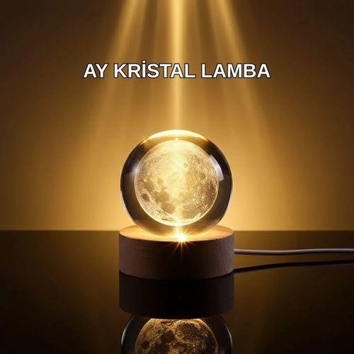 3d Lazer İşlemeli Ay Küresi Ahşap Standlı Usb Bağlantılı Dekoratif Lamba