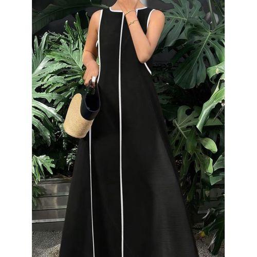 Kadın Omuzlardan Açık Yaka Ince şerit Detaylı Uzun Viskon Elbise