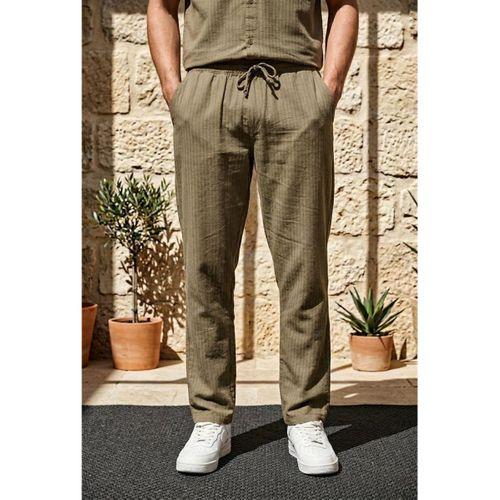 Calvert Tensel Pamuk Kumaş Çizgili Relaxed Fit Erkek Pantolon - Avcı Yeşili