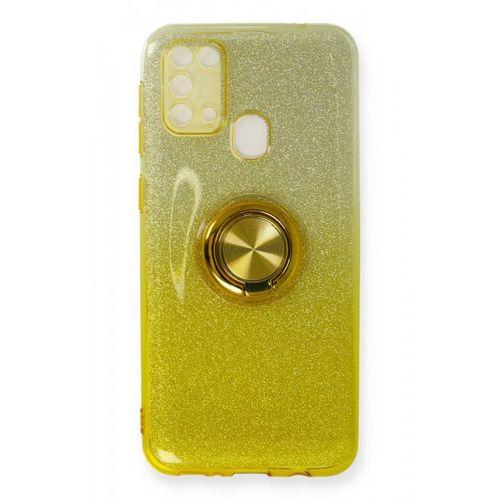 XD Samsung Galaxy M31 Kılıf Simli Yüzüklü Silikon - Sarı