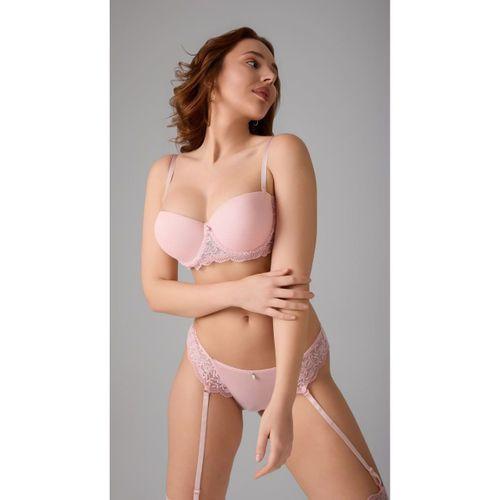 Straplez Yarım Destekli Sütyen, Slip Külot Ve Jartiyer Çorap Takım Pudra