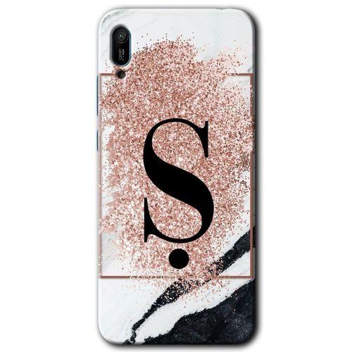 Potkal Hediye Fabrikası Huawei Y6 2019 Kılıf HD Desen Baskılı Arka Kapak - Pembe Mermer Desenli Ş Harfi
