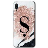 Potkal Hediye Fabrikası Huawei Y6 2019 Kılıf HD Desen Baskılı Arka Kapak - Pembe Mermer Desenli Ş Harfi