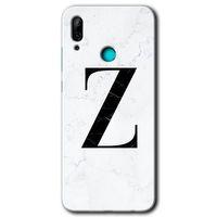Huawei P smart 2019 HD Baskılı Kılıf + 9D Tam Ekran Koruyucu - Beyaz Mermer Desenli Z Harfi