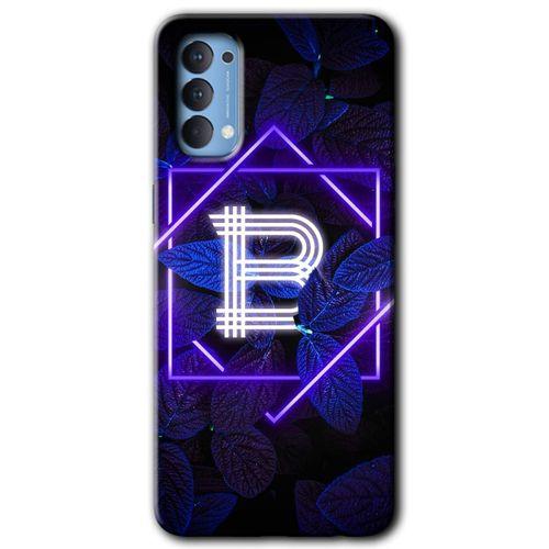 OPPO Oppo Reno 4 Kılıf HD Desen Baskılı Arka Kapak + Temperli Cam - Dark Neon Yaprak B Harfi