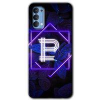 OPPO Oppo Reno 4 Kılıf HD Desen Baskılı Arka Kapak + Temperli Cam - Dark Neon Yaprak B Harfi