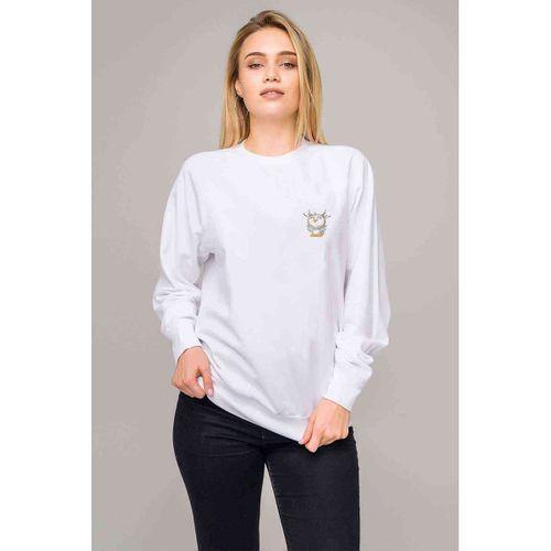 Harika Sevinçli Mutlu Baykuş Göğüs Baskılı Beyaz Kadın Sweatshirt