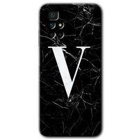 Redmi 10 Kılıf HD Desen Baskılı Arka Kapak - Siyah Mermer Desenli V Harfi + Kırılmaz Cam