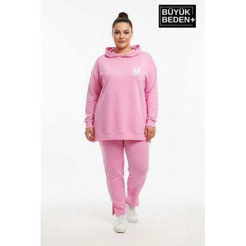 Büyük Beden Kapşonlu M Baskılı Tunik ince Sweatshırt  SPR26BTK991-4